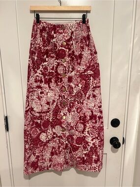Vintage Summit of Boston Button Front Midi Skirt Burgundy Retro A-Line